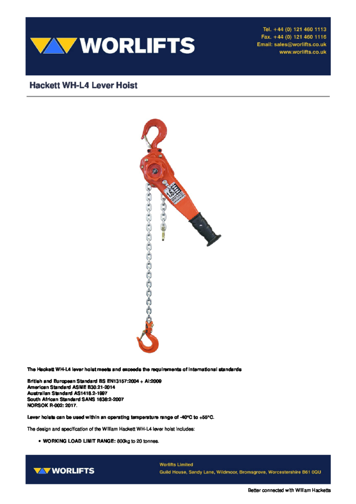Worlfts Hackett WH L4 Lever Hoist pdf