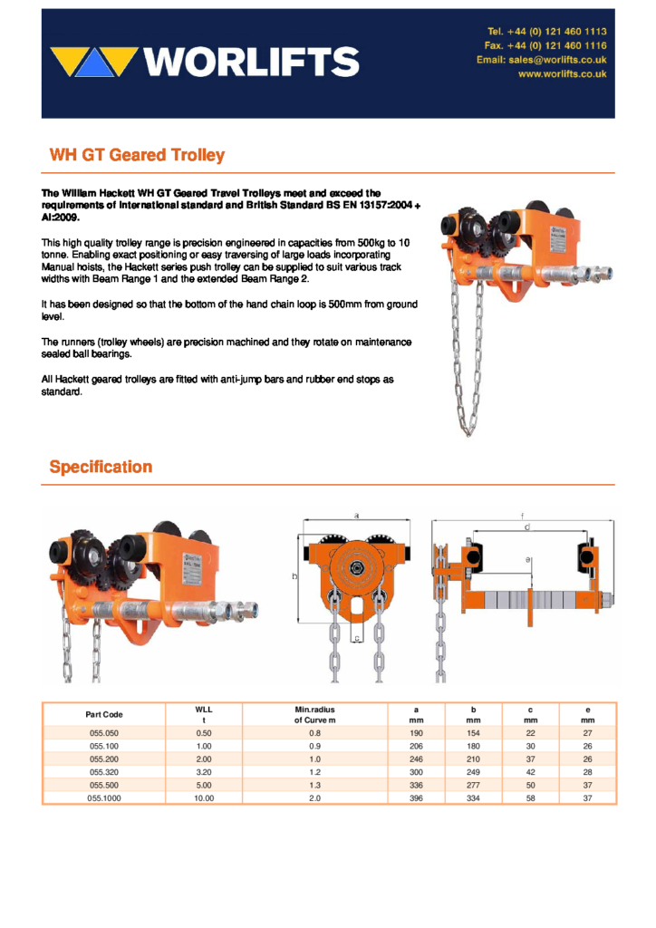 Worlifts WH GT Geared Trolley pdf